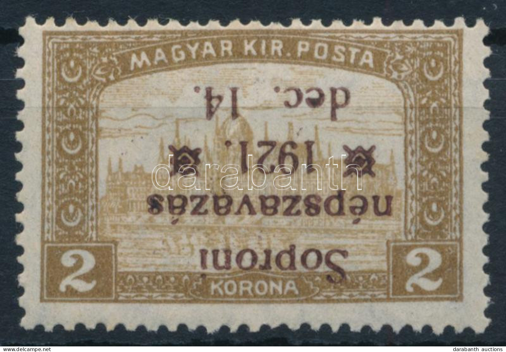** Nyugat-Magyarország VIII. 1921 Parlament 2K Fordított Felülnyomással / Mi VII With Inverted Overprint. Signed: Bodor - Autres & Non Classés