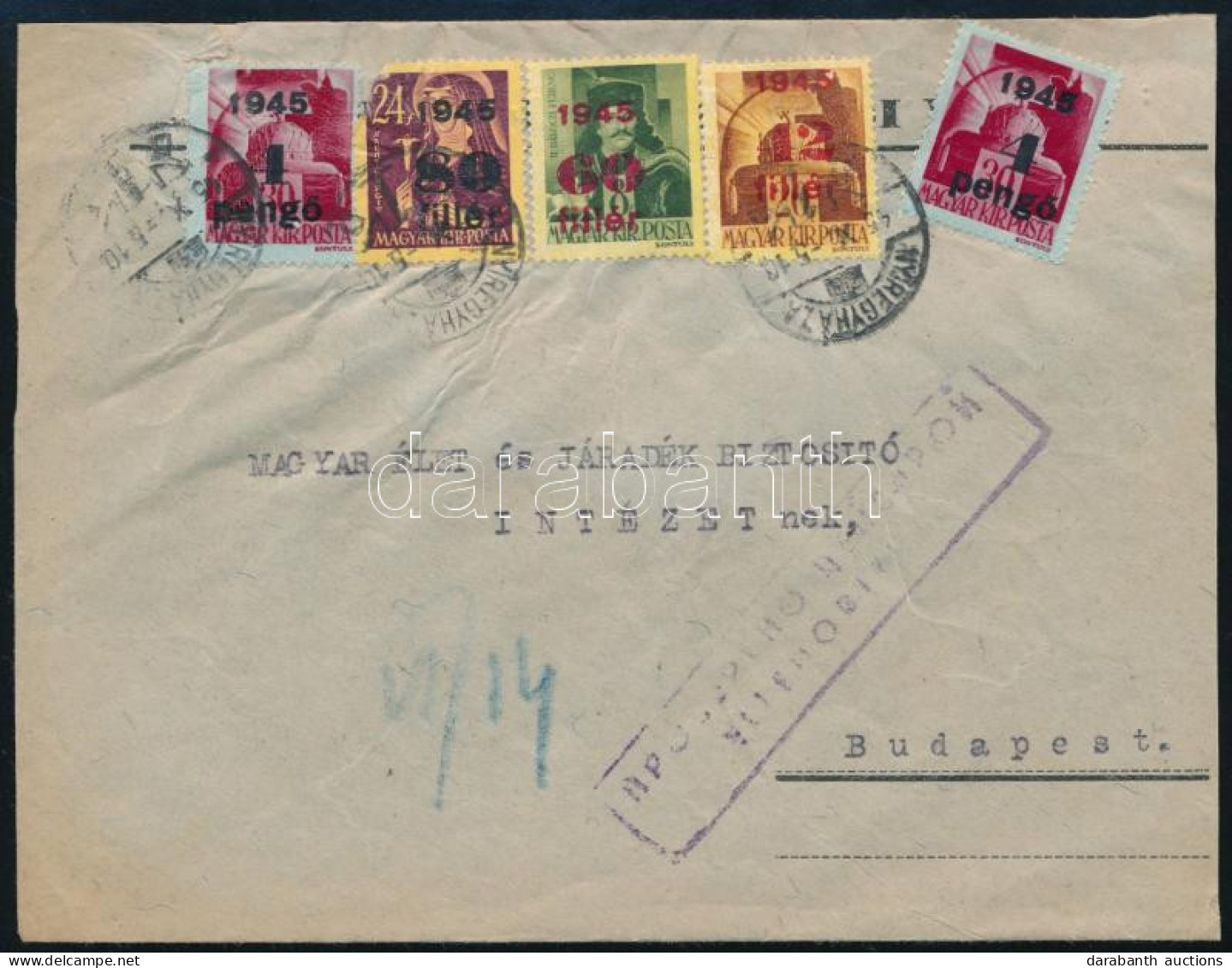 1945 (3. Díjszabás) Távolsági Levél Kisegítő Bélyegekkel Bérmentesítve "NYÍREGYHÁZA" - Budapest - Other & Unclassified