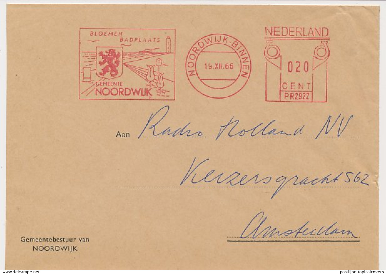 Meter Cover Netherlands 1966 Lighthouse - Tulip - Lion - Noordwijk - Leuchttürme