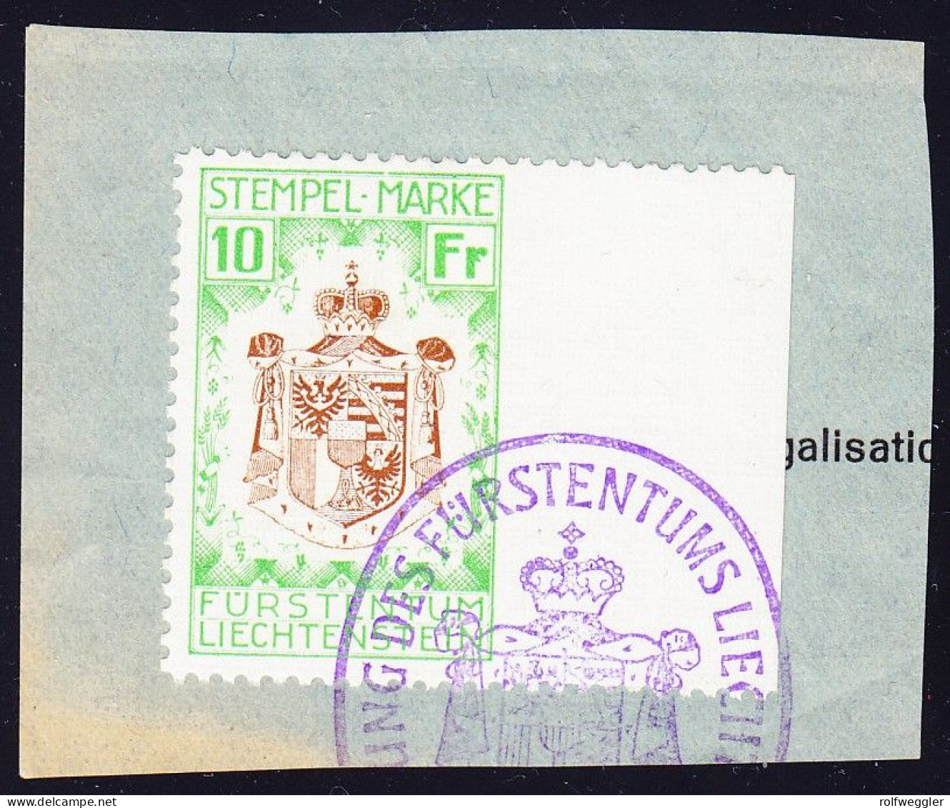 Um 1960  10 FR. Grün/braun Auf Kleinem Dokumentenstück.  Rechts Ungezähnt, Mit Bogenrand - Revenue Stamps