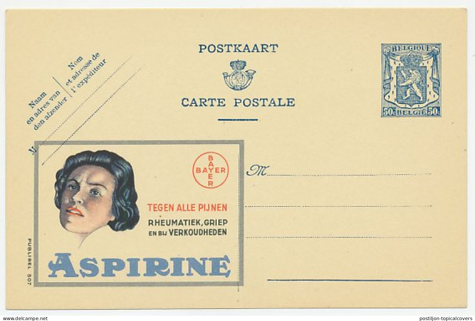 Publibel - Postal Stationery Belgium 1941 Aspirine - Bayer - Farmacia