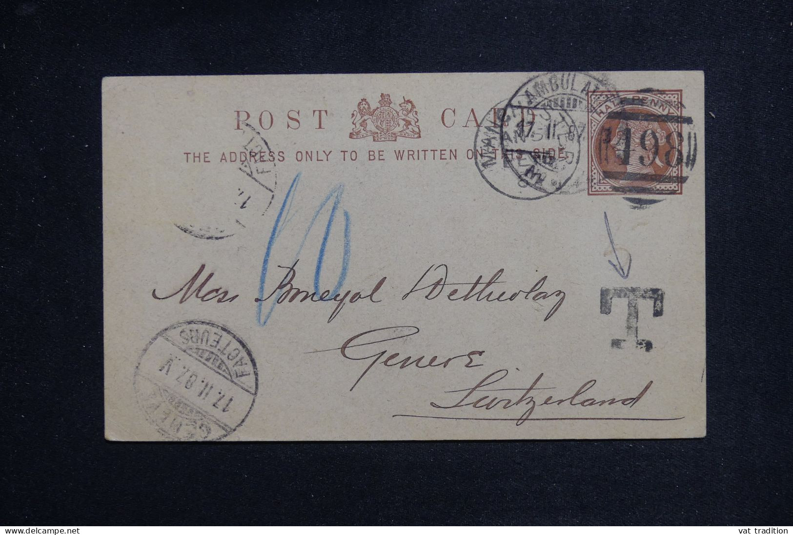 ROYAUME UNI - Entier Postal De Manchester Pour La Suisse En 1889 Avec Cachet T De Taxe  - L 151722 - Entiers Postaux