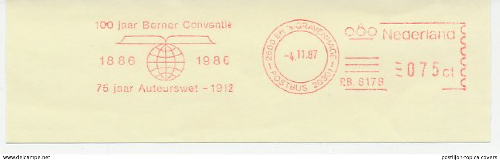 Meter Cut Netherlands 1985 100 Years Berner Convention - 75 Years Of Copyright Law - Unclassified