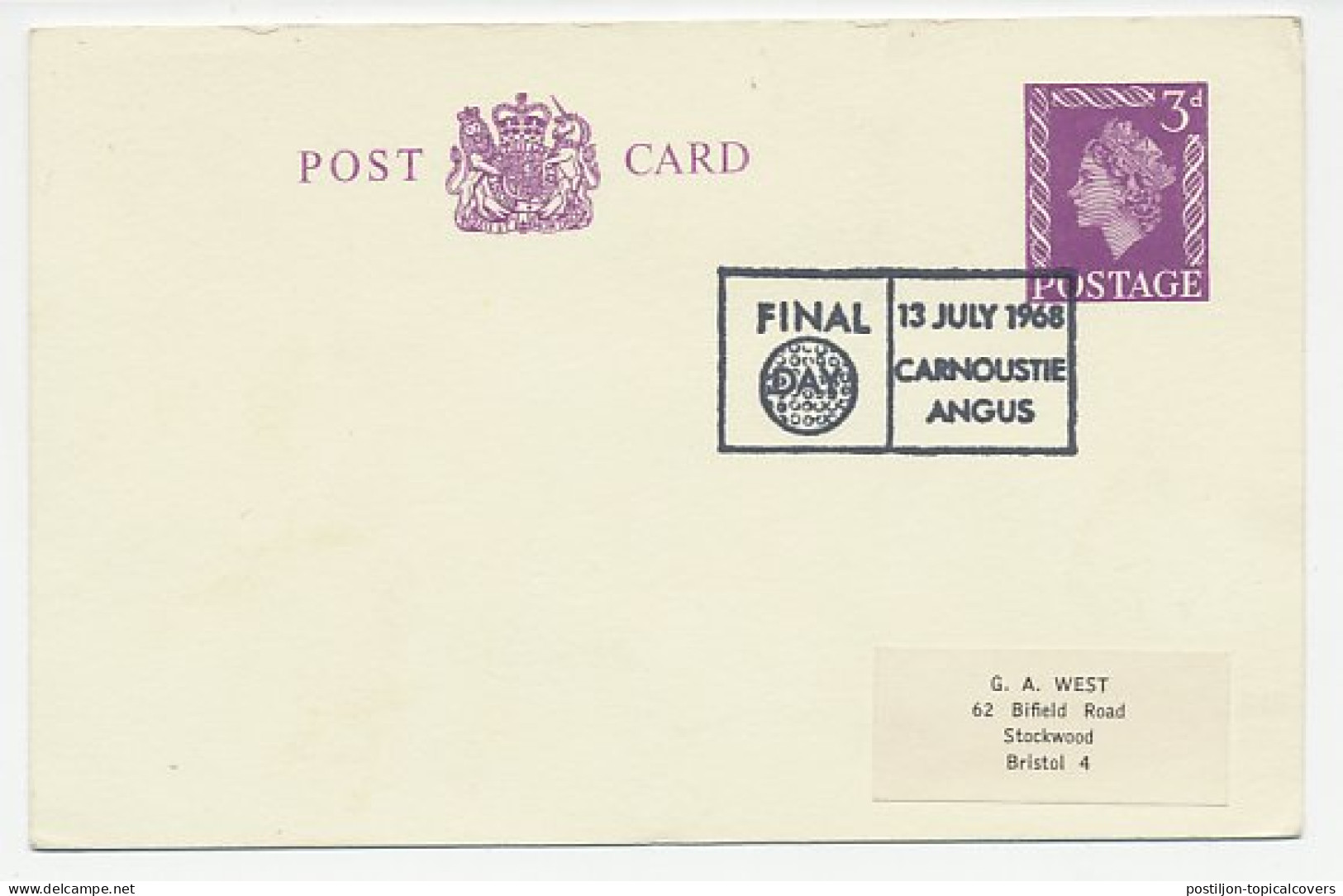 Postcard / Postmark GB / UK 1968 Golf - Final Day - Carnoustie Angus Scotland - Araignées