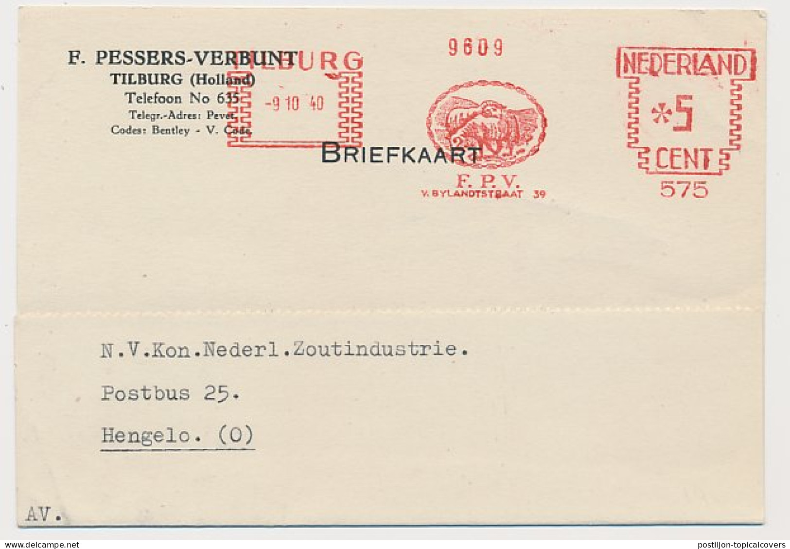 Meter Cover Netherlands 1940 Sheep - Tilburg - Boerderij