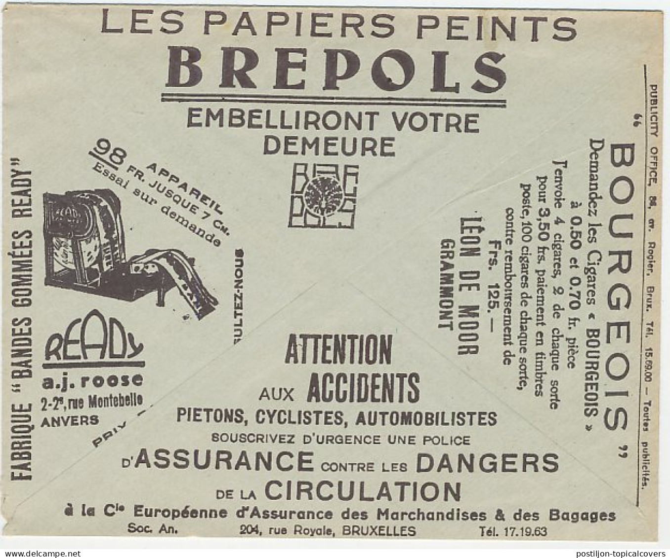 Postal Cheque Cover Belgium 1936 Cigarette - St.Michel - Traffic Safety - Wallpaper - Tabak