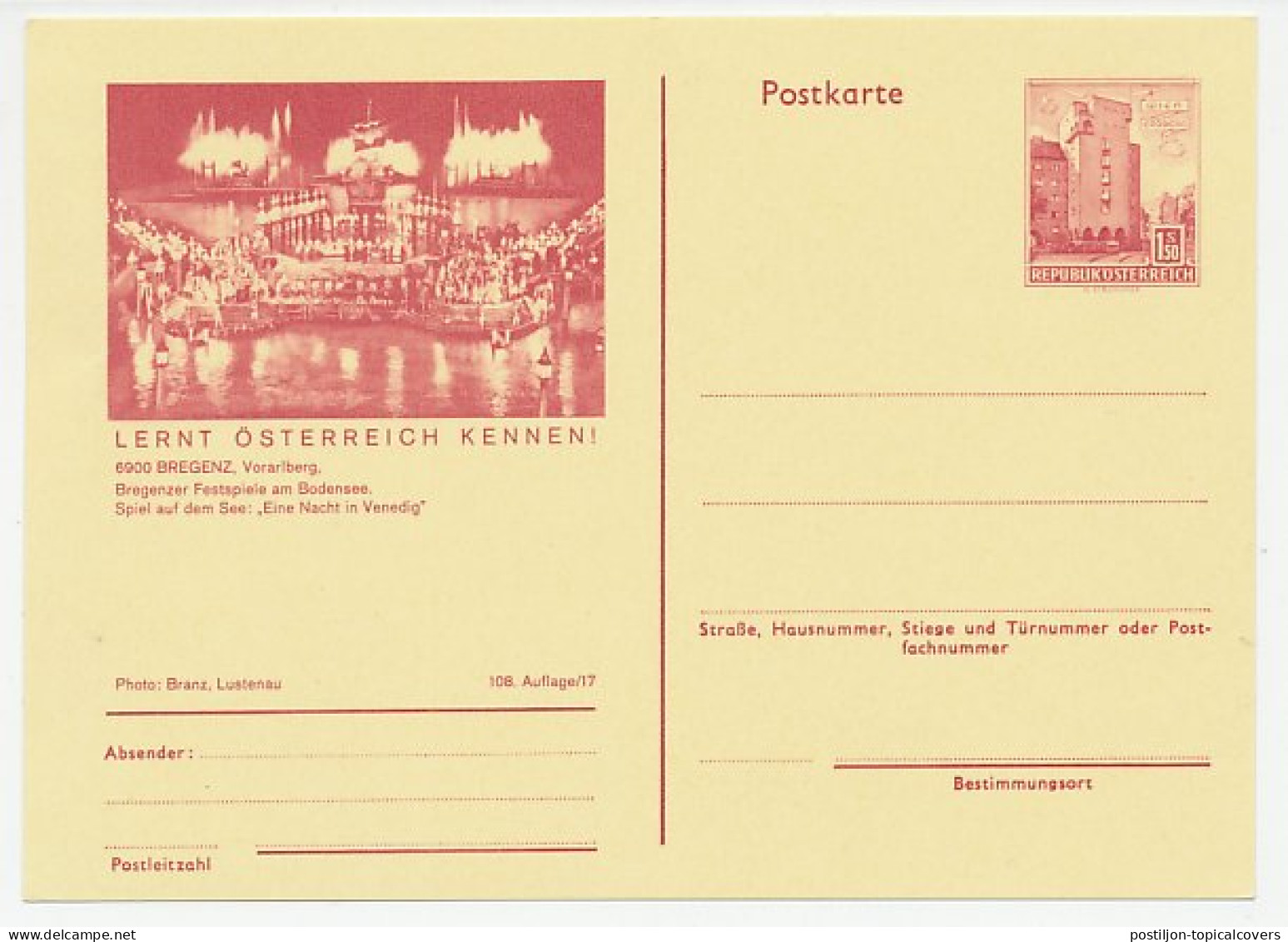 Postal Stationery Austria Bregenz Festival - A Night In Venice - Théâtre
