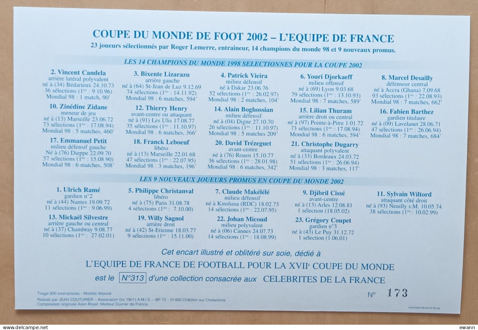 FDC Sur Encart AMIS - YT N°3483, 3484 - CHAMPIONS DU MONDE DE FOOTBALL - 2002 - 2000-2009