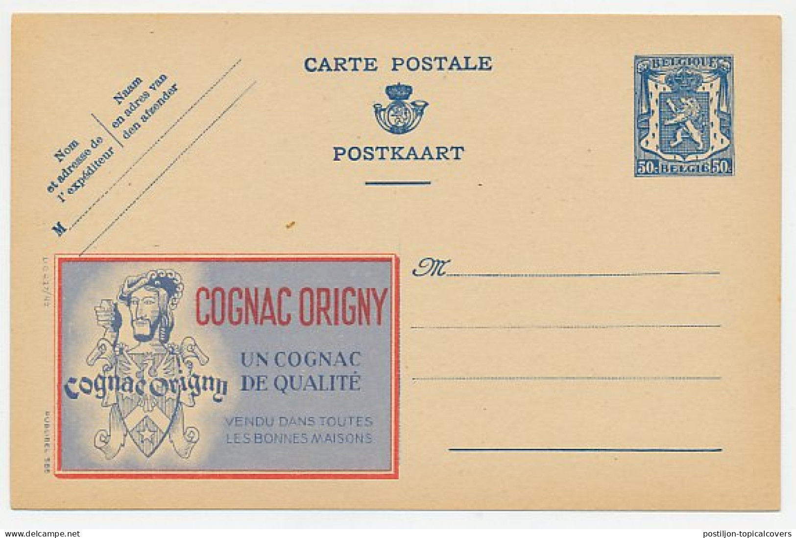 Publibel - Postal Stationery Belgium 1941 Cognac - Origny - Vinos Y Alcoholes