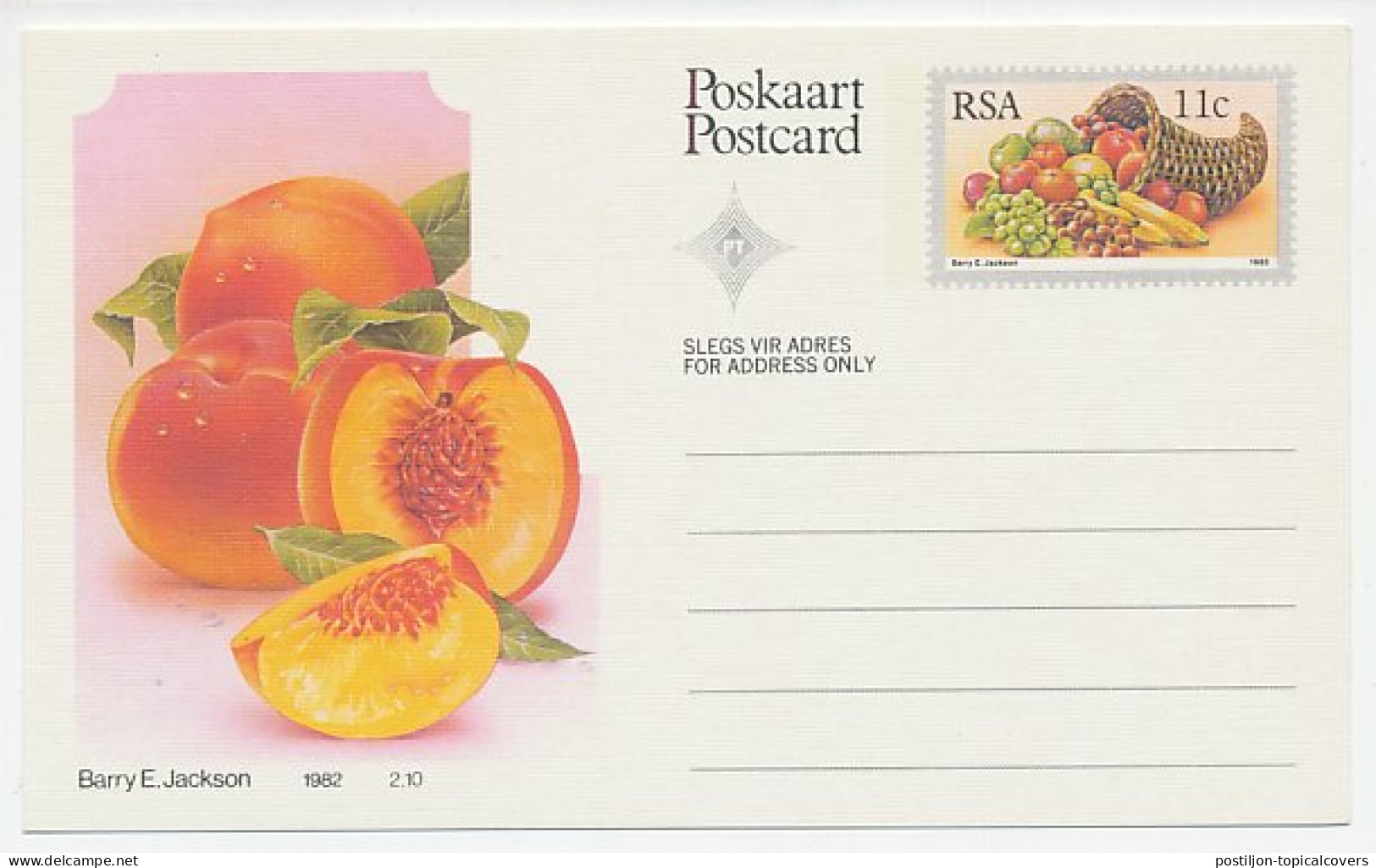 Postal Stationery Republic Of South Africa 1982 Peach - Fruits