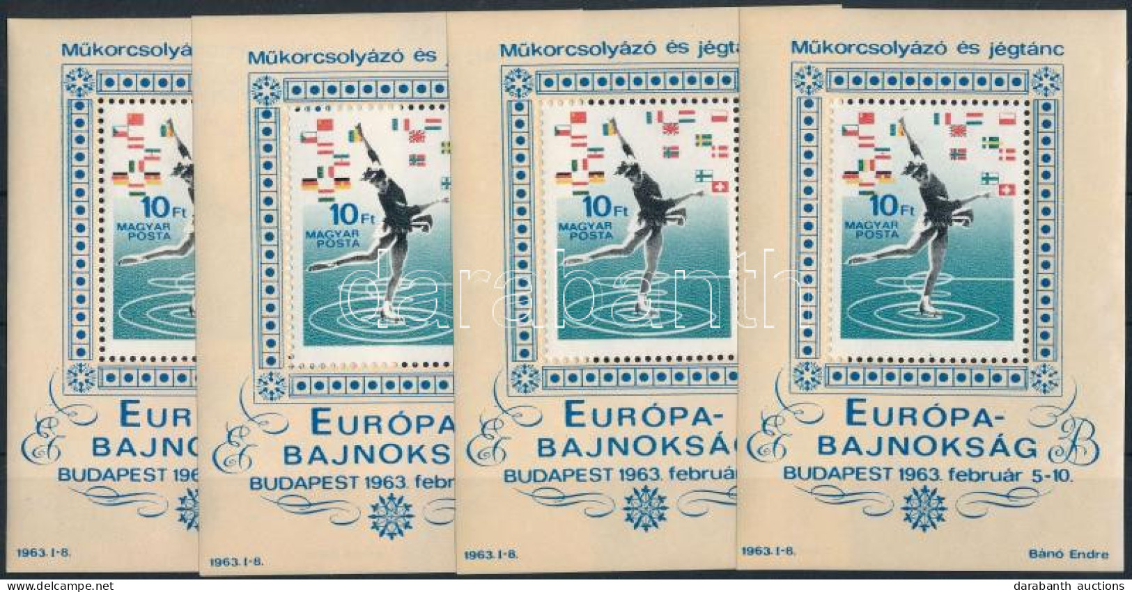 ** 1963 4 Db Műkorcsolyázó és Jégtánc Európa-bajnokság Blokk (4.800) - Otros & Sin Clasificación