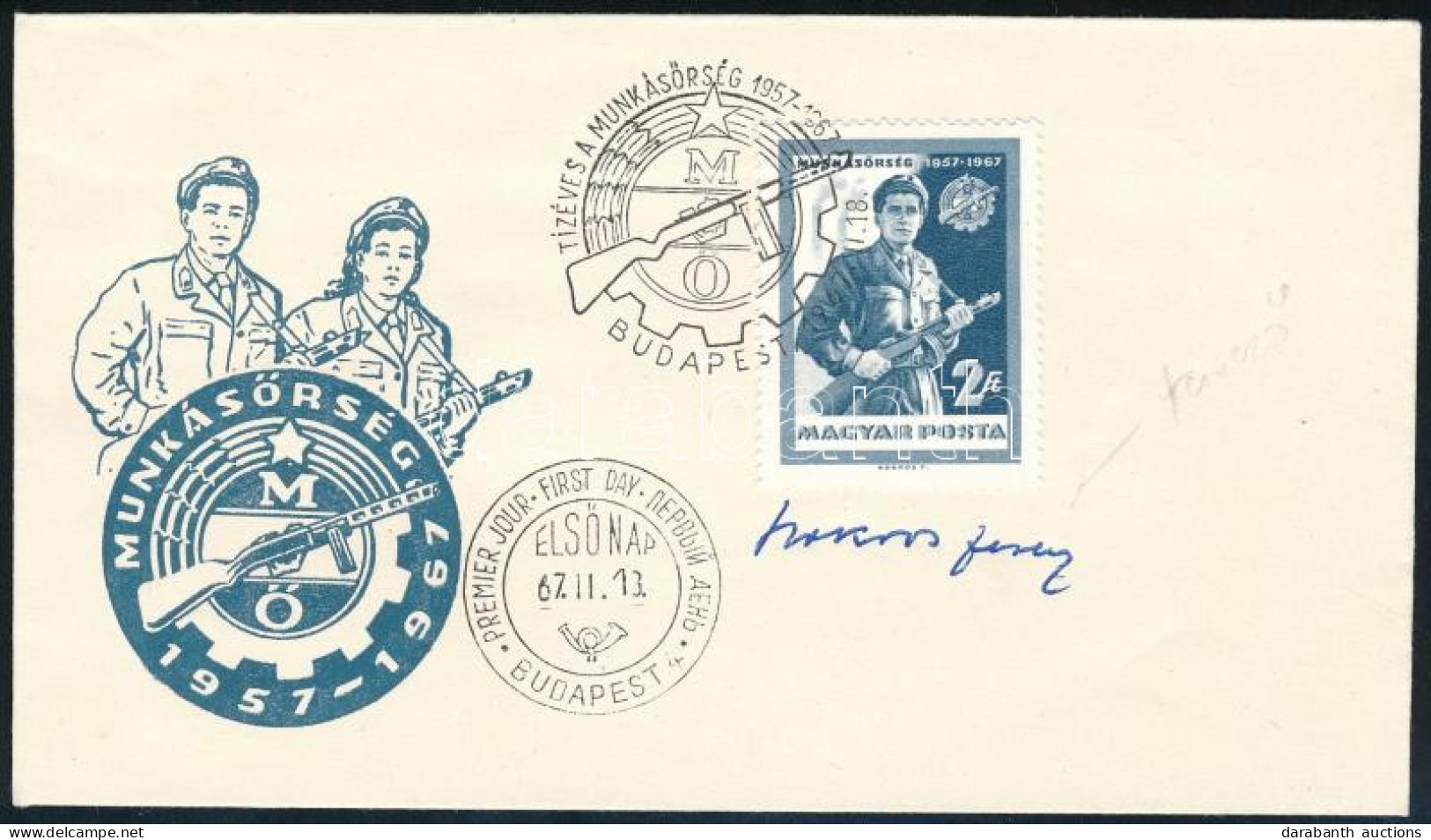 1967 Évfordulók - Események (V.) Munkásőrség 2Ft FDC-n A Tervező, Bokros Ferenc Aláírásával - Other & Unclassified