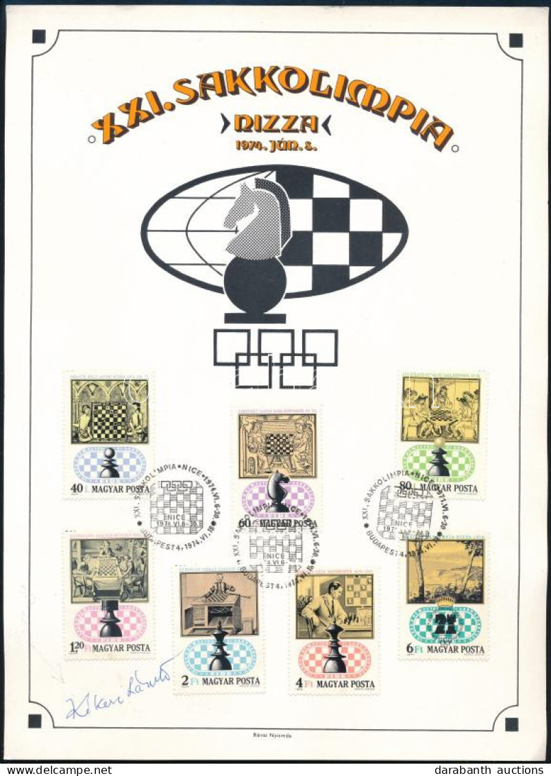 1974 Sakk (II.) Sor Emléklapon A Tervező, Kékesi László Aláírásával - Sonstige & Ohne Zuordnung