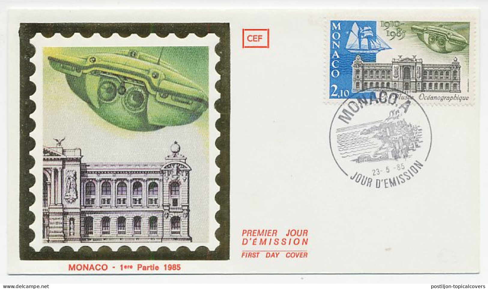 Cover / Postmark Monaco 1985 Oceanography - Submarine - Unclassified