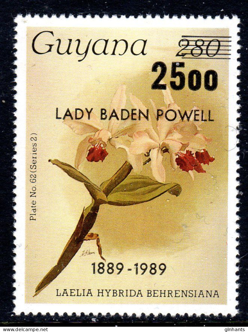 GUYANA - 1989 REICHENBACHIA ORCHIDS OVERPRINTED $25 ON 280 LADY BADEN-POWELL PLATE 62 SERIES 2 FINE MNH ** SG 2622 - Guyana (1966-...)