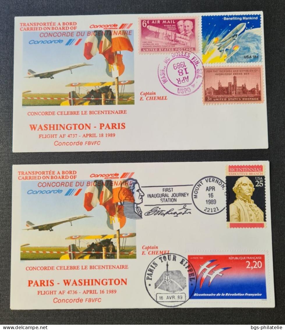 Concorde,  Vols WASHINGTON-PARIS  Et PARIS-WASHINGTON Les 16 Et 18 Avril 1989. - Concorde