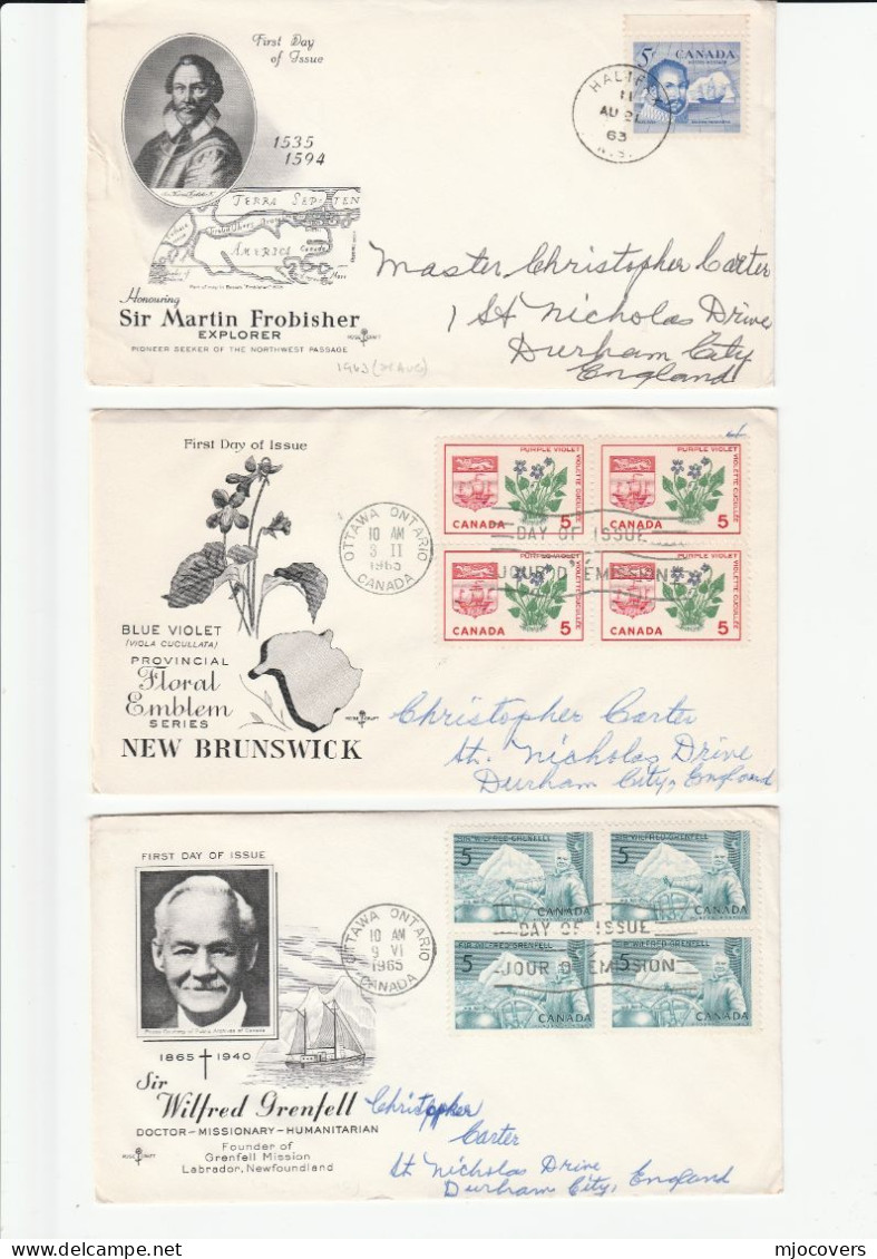 SAILING SHIP EXPLORERS  3 Diff  FDCs Bl 4 Stamps CANADA Cover 1963 - 1965 Fdc - 1961-1970