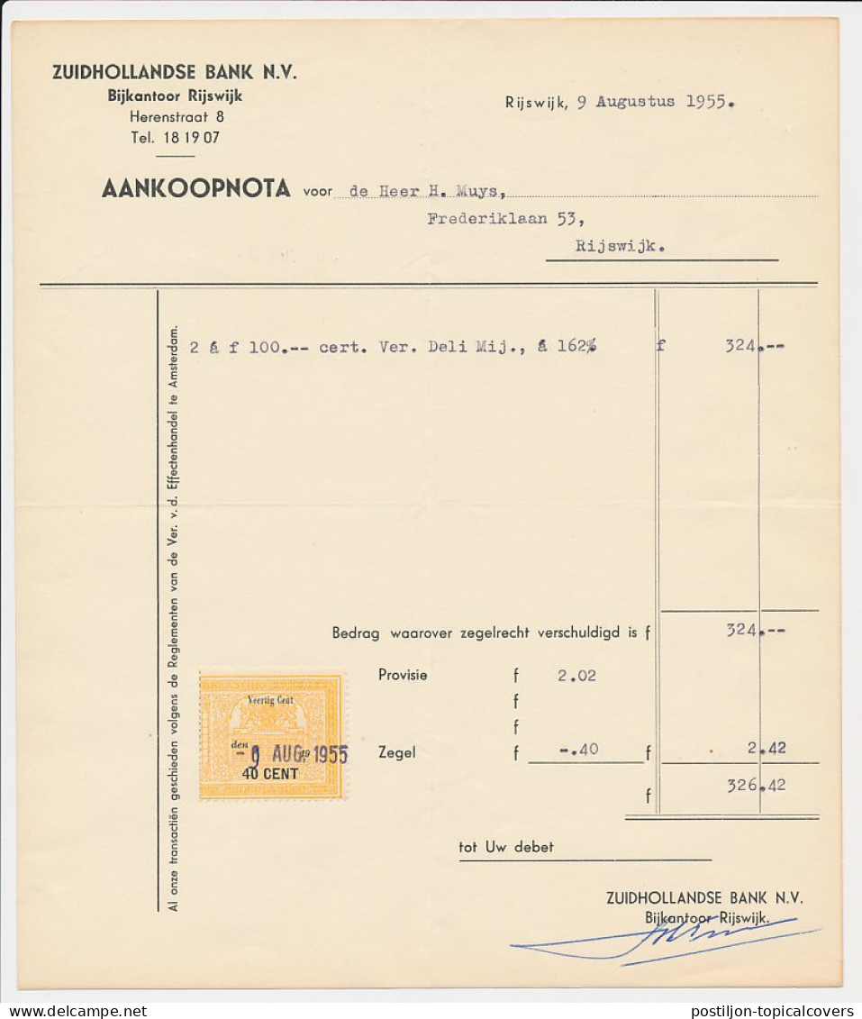 Beursbelasting 40 CENT Den 19.. - Rijswijk 1955 - Revenue Stamps