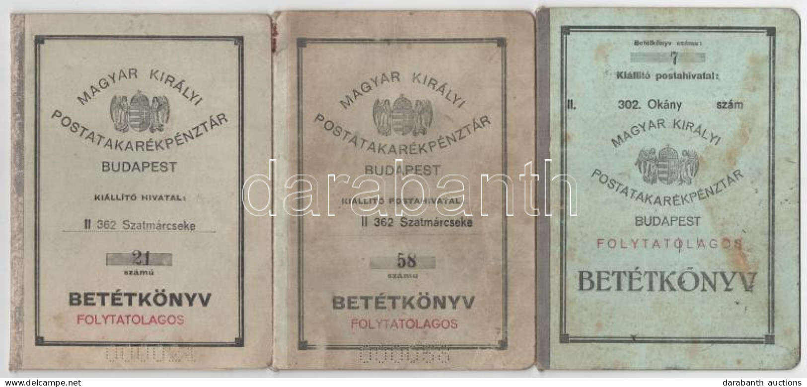 3db-os Postatakarékpénztári Betétkönyv Tétel , Szatmárcsekei és Okányi Kiállítások, Bejegyzésekkel - Unclassified