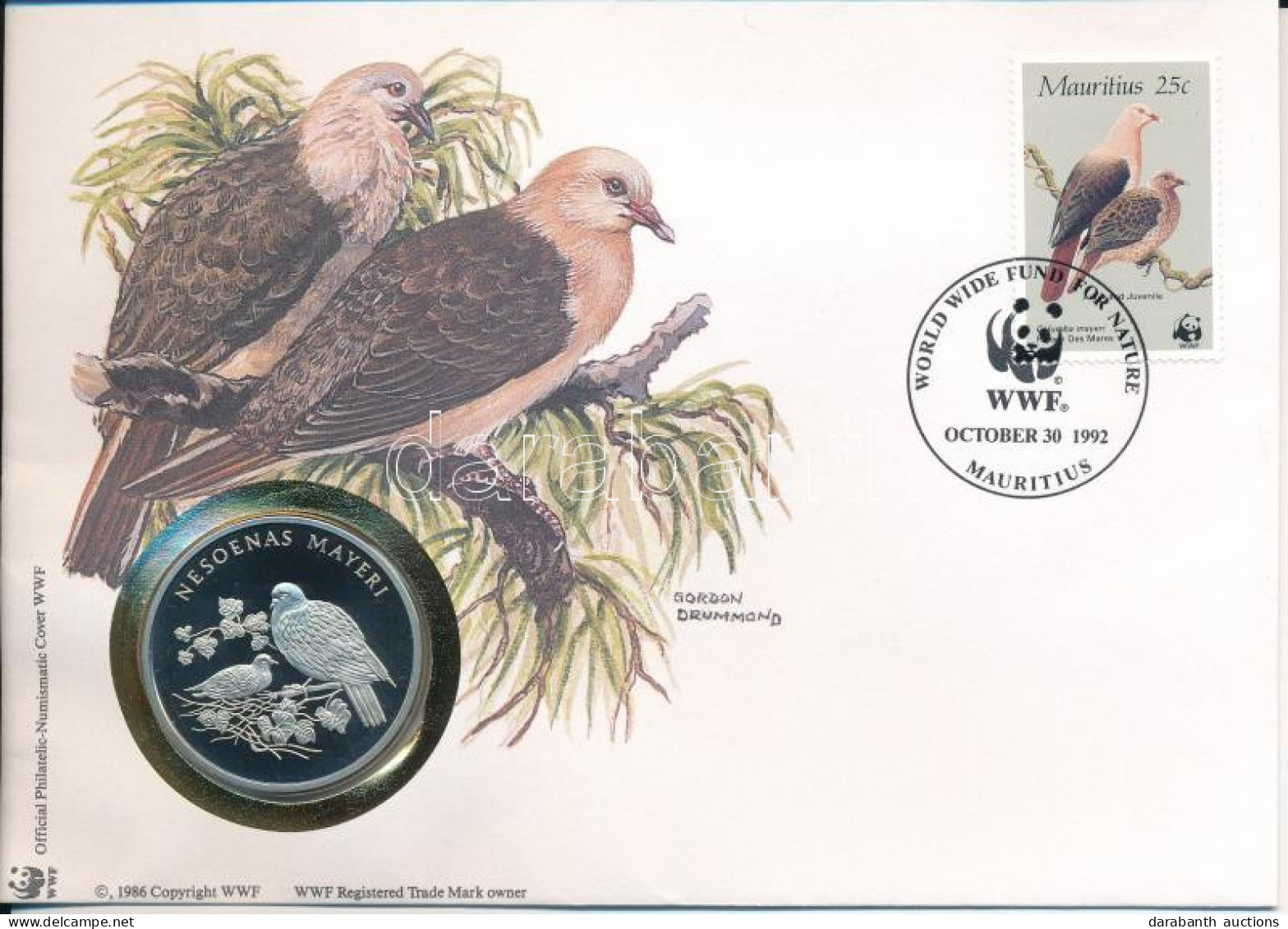 Mauritius DN (1991) "A Világ Vadvédelmi Alap (WWF) 30. évfordulója - Nesoenas Mayeri (Rózsás Galamb)" Kétoldalas Fém Eml - Ohne Zuordnung