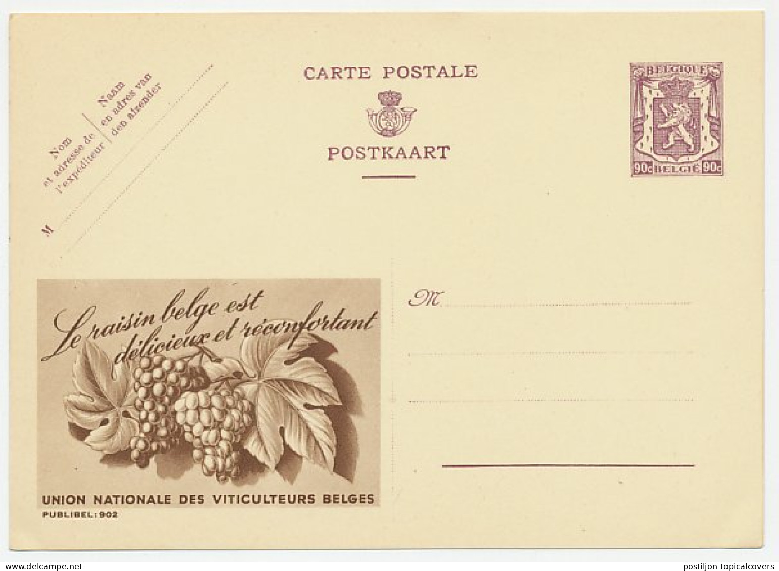 Publibel - Postal Stationery Belgium 1948 Grapes - Frutta