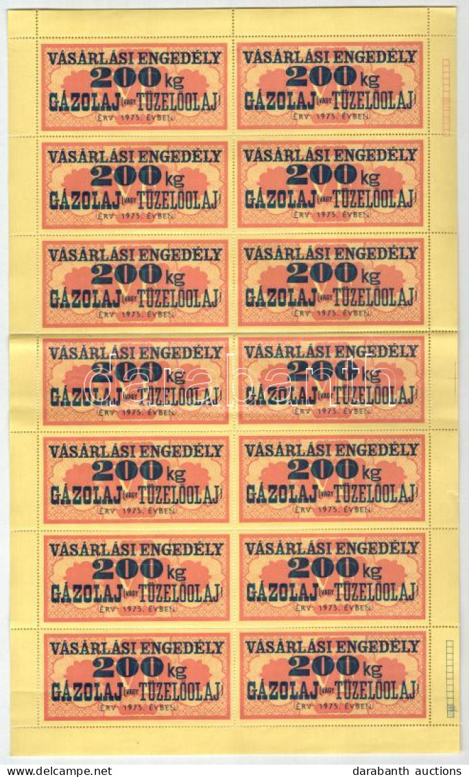 1975. "Vásárlási Engedély - 200kg Gázolaj Vagy Tüzelőolaj" (14x) Bélyeg, Teljes ív T:III - Unclassified