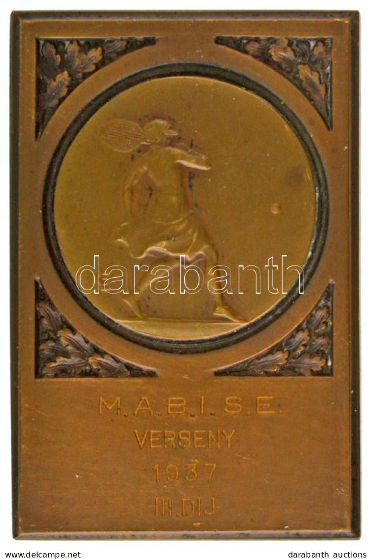 1937. "MABI SE Verseny 1937 III. Díj" Bronz Tenisz Díjplakett (39x59mm) T:AU - Unclassified