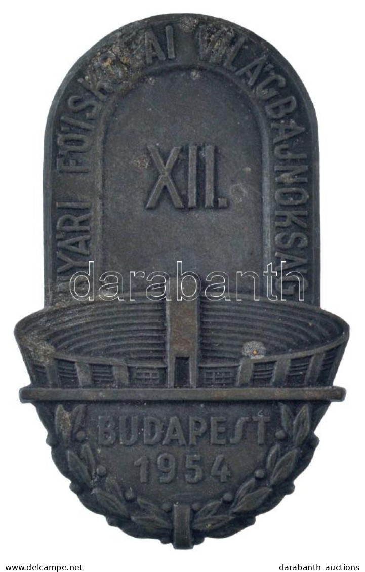 1954. "XII. Nyári Főiskolai Világbajnokság Budapest" Fém Emlékplakett (65x40mm) T:2,2- Patina - Unclassified