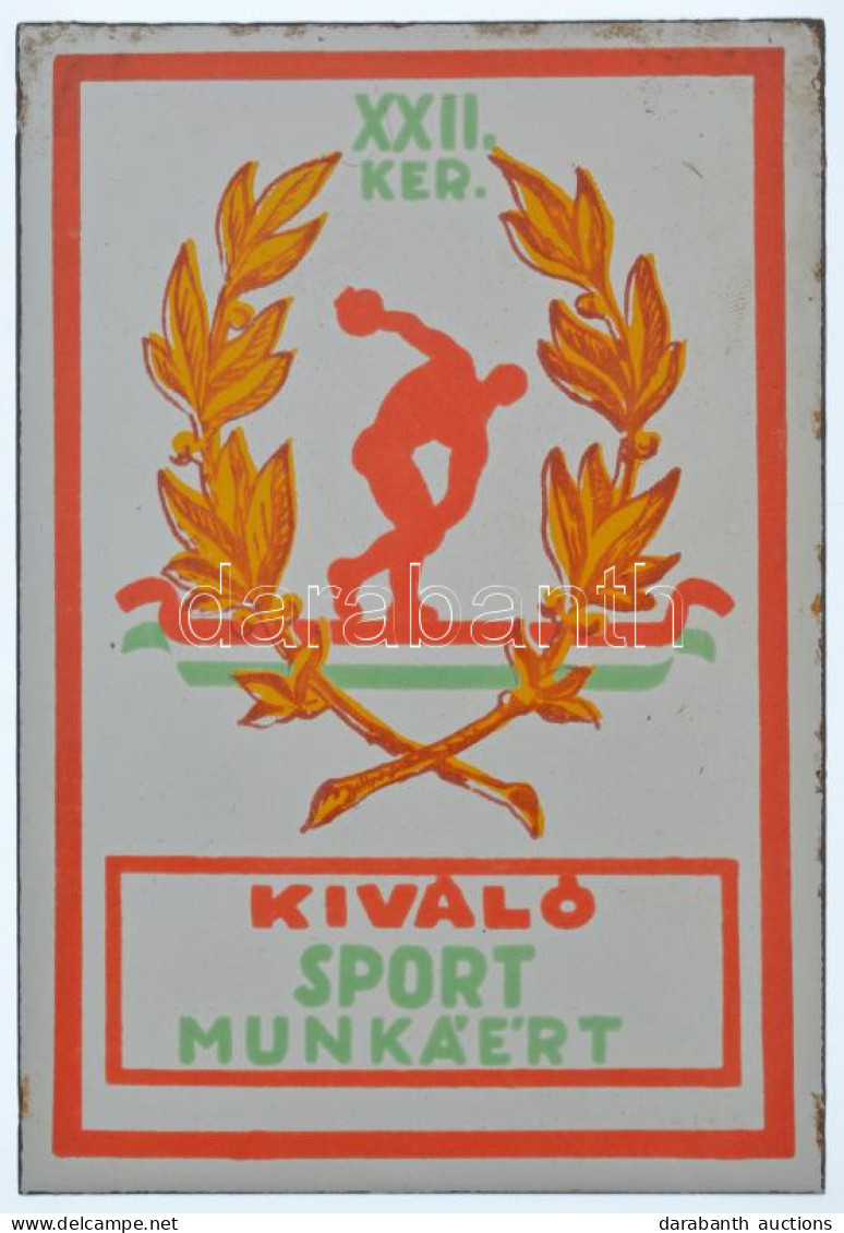 ~1960-1970. "XXII. Ker. Kiváló Sport Munkáért" Zománcozott Emléktábla (160x110mm) T:2 Kis Zománckopások - Ohne Zuordnung