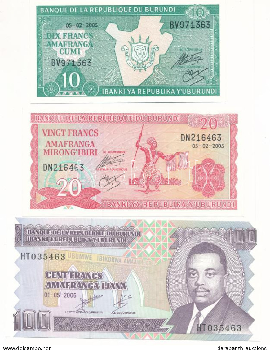 Burundi 2005. 10Fr + 20Fr + 100Fr T:UNC  Burundi 2005. 10 Francs + 20 Francs + 100 Francs C:UNC - Ohne Zuordnung