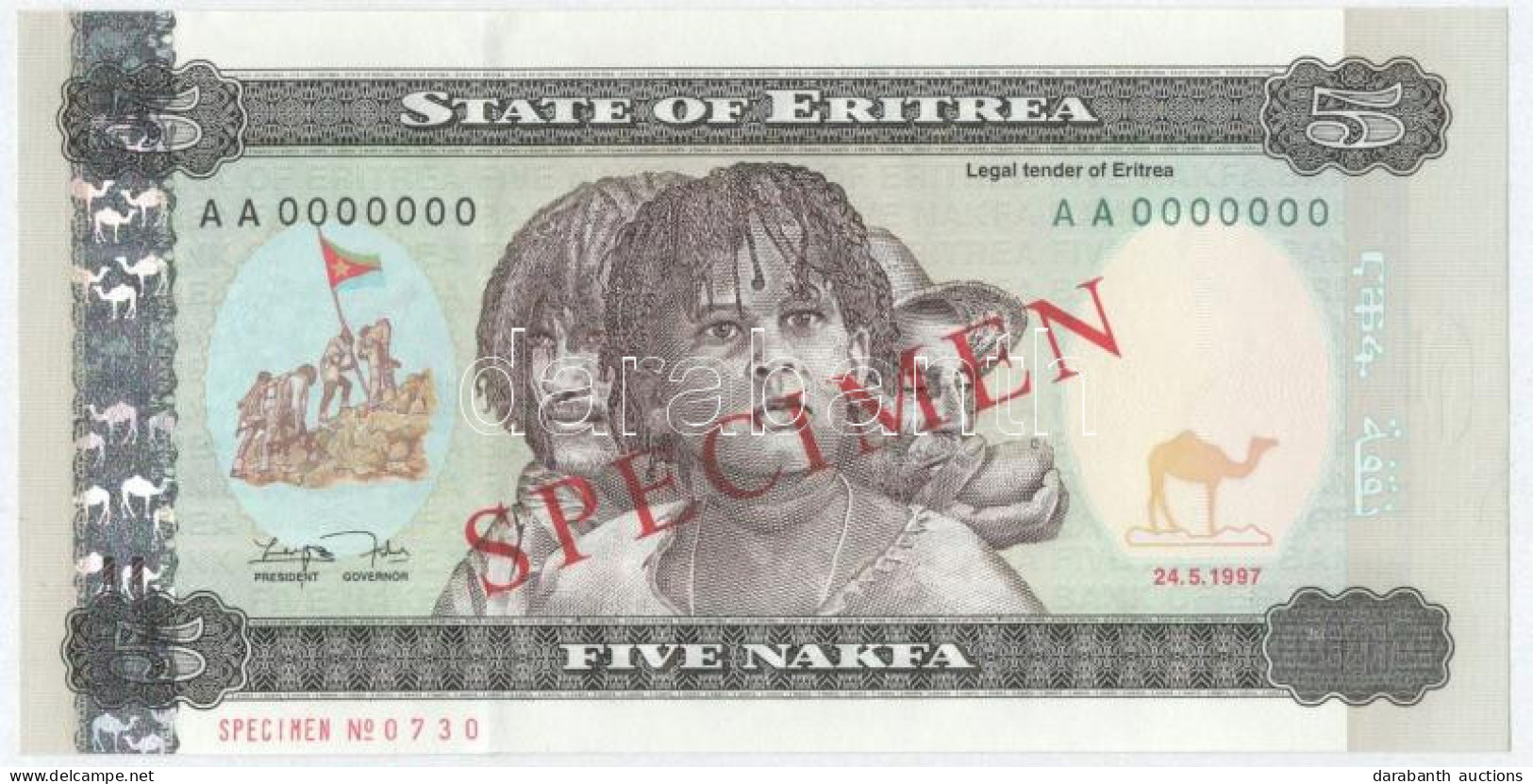 Eritrea 1997. 5N Minta Bankjegy "SPECIMEN" Felülbélyegzéssel és "000"-ás Sorszámmal és "730"-as Minta Sorszámmal T:UNC,A - Zonder Classificatie