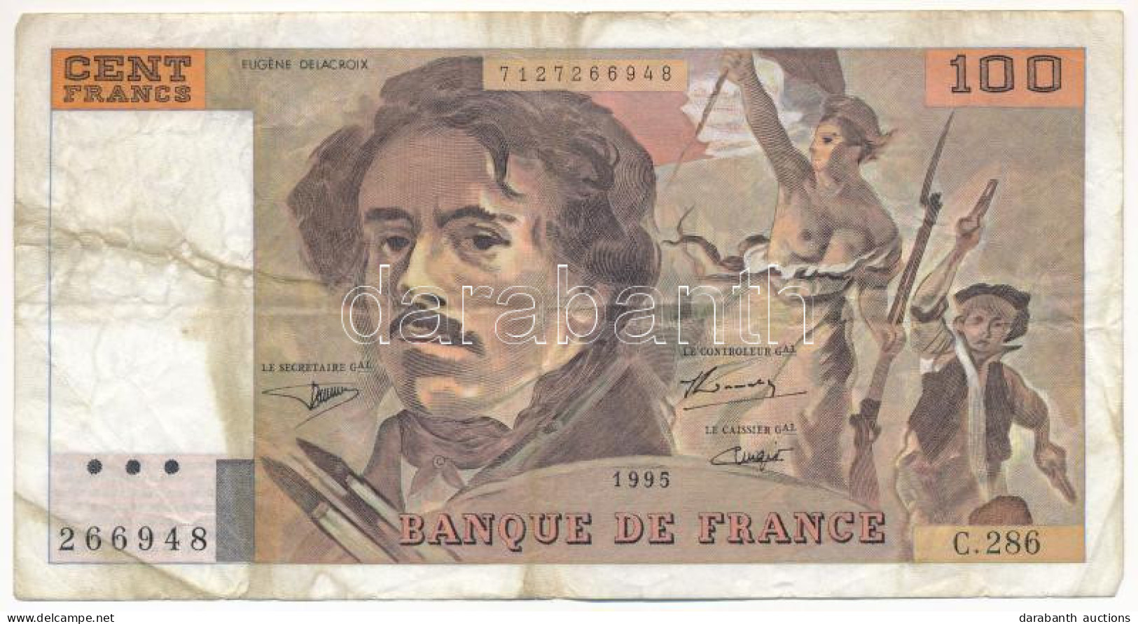 Franciaország 1995. 100Fr T:F Tűlyukak France 1995. 100 Francs C:F Pin Holes Krause P#152 - Zonder Classificatie