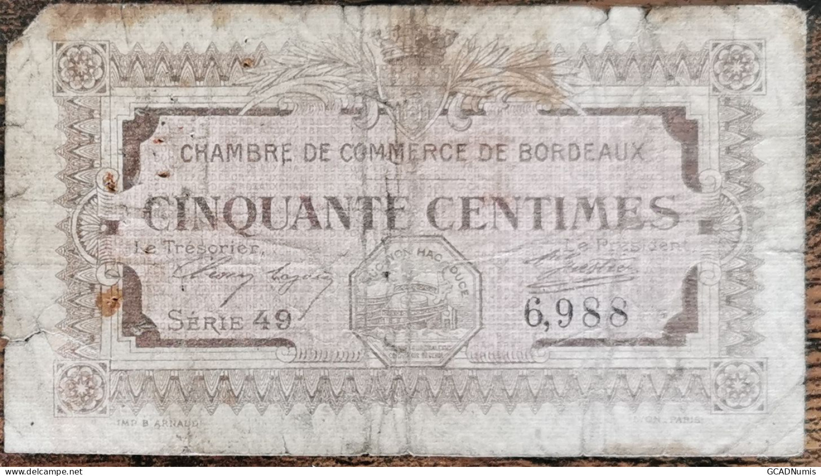 Billet 50 Centimes Chambre De Commerce De BORDEAUX 1917 - Nécessité - Série 49 - Chambre De Commerce