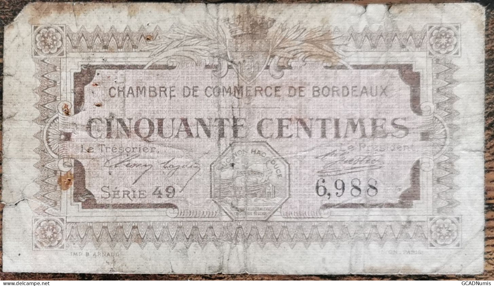 Billet 50 Centimes Chambre De Commerce De BORDEAUX 1917 - Nécessité - Série 49 - Cámara De Comercio