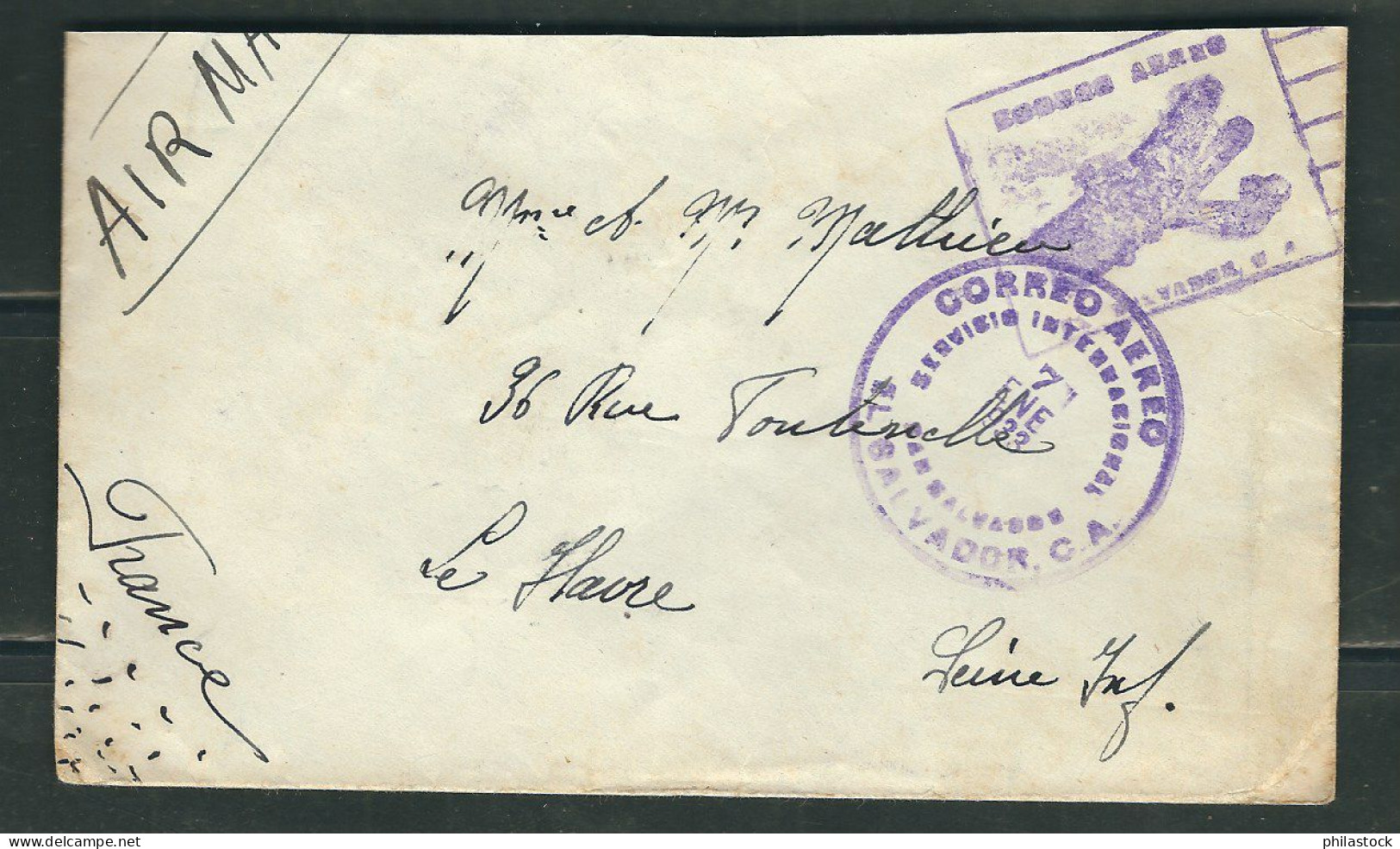 SALVADOR 1933 Lettre Pour La France Par La Poste Aérienne - El Salvador