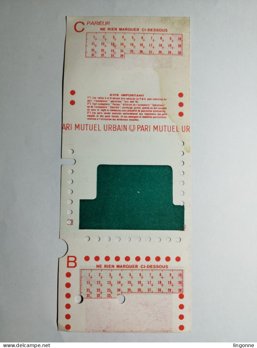 TICKET PMU TIERCE UNITAIRE Pari Mutuel Urbain - Collections