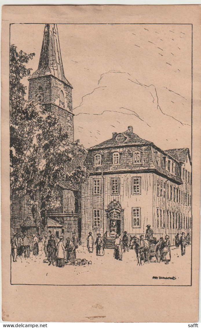 Kunst-AK Hameln, Rathaus Und Marktkirche Nach Zeichnung Von Prof. Ubbelohde Um 1920 - Hameln (Pyrmont)