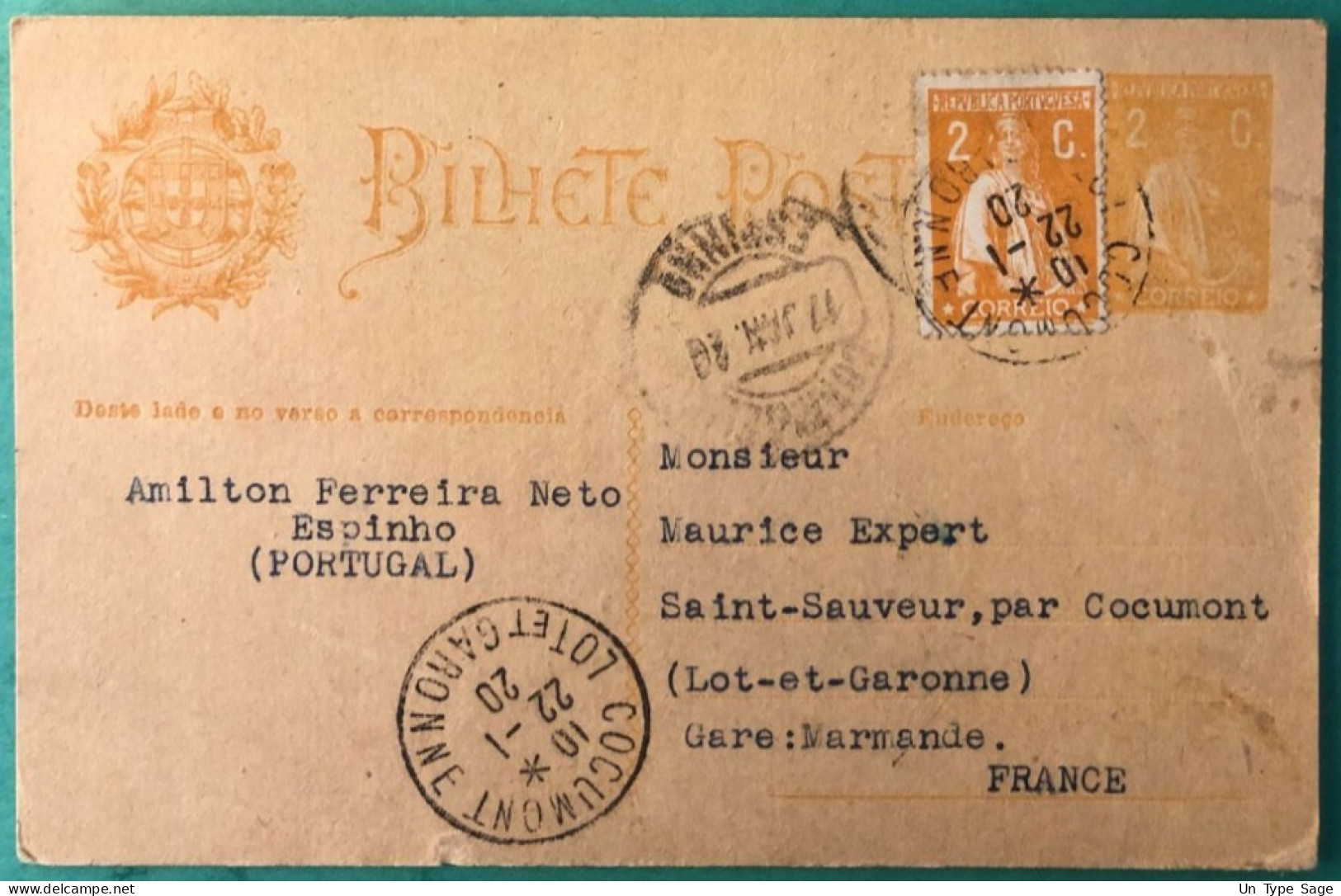 Portugal, Divers Sur Entier-carte D'Espinho 17.1.1920 - (A1193) - Entiers Postaux