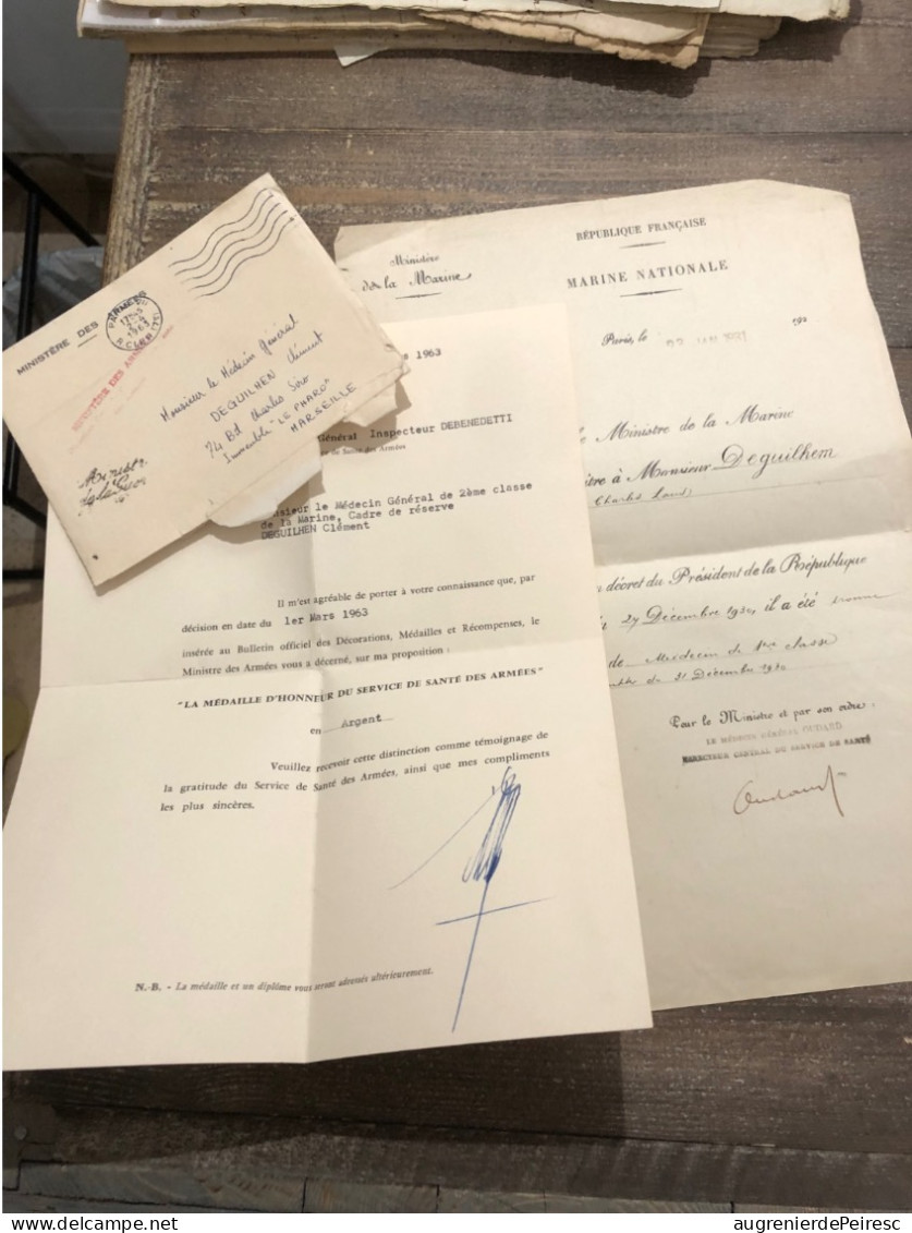 Lettre De Médaille D’honneur Du Service De Santé « Argent » 1963 - France