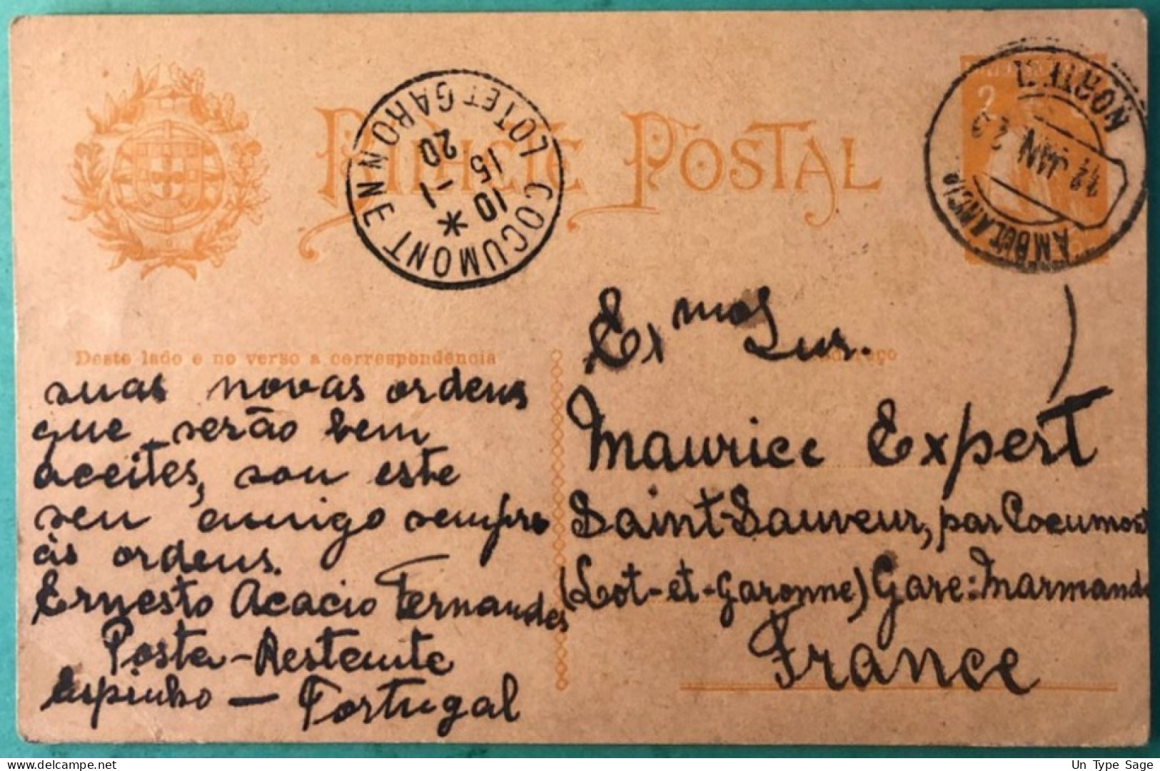 Portugal, Entier-carte D'Espinho 12.1.1920 - (A1196) - Postal Stationery