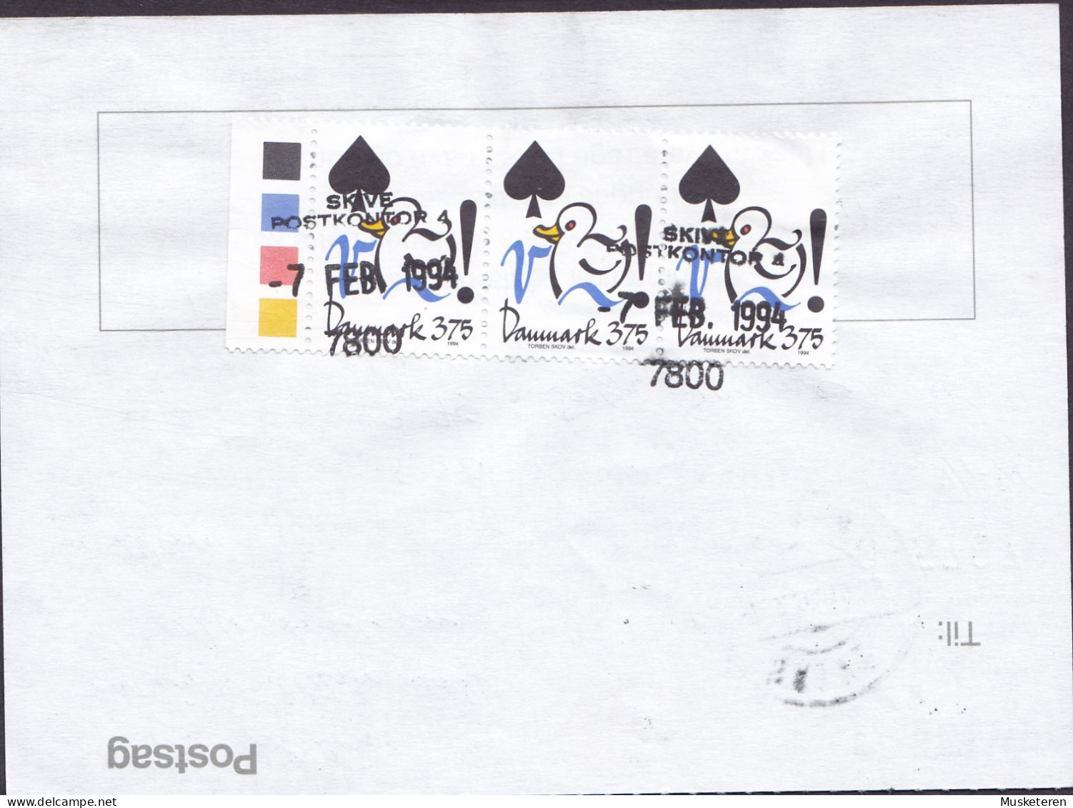 Denmark Regning Manglende Porto Bill TAXE Postage Due Australia Line Cds. SKIVE POSTKONTOR 1994 Postsag 3-Stripe - Lettres & Documents