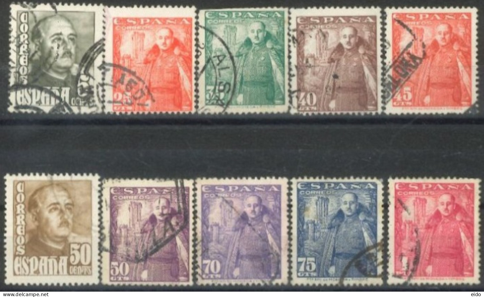 SPAIN,  1948/49, GENERAL FRANCO STAMPS SET OF 10, # 760/68,& 753, USED. - Gebruikt