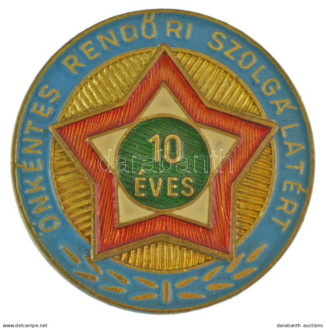 1960-1970 "10 Éves Önkéntes Rendőri Szolgálatért" Aranyozott, Műgyantás Fém Jelvény (26mm) T:AU Patina - Non Classificati