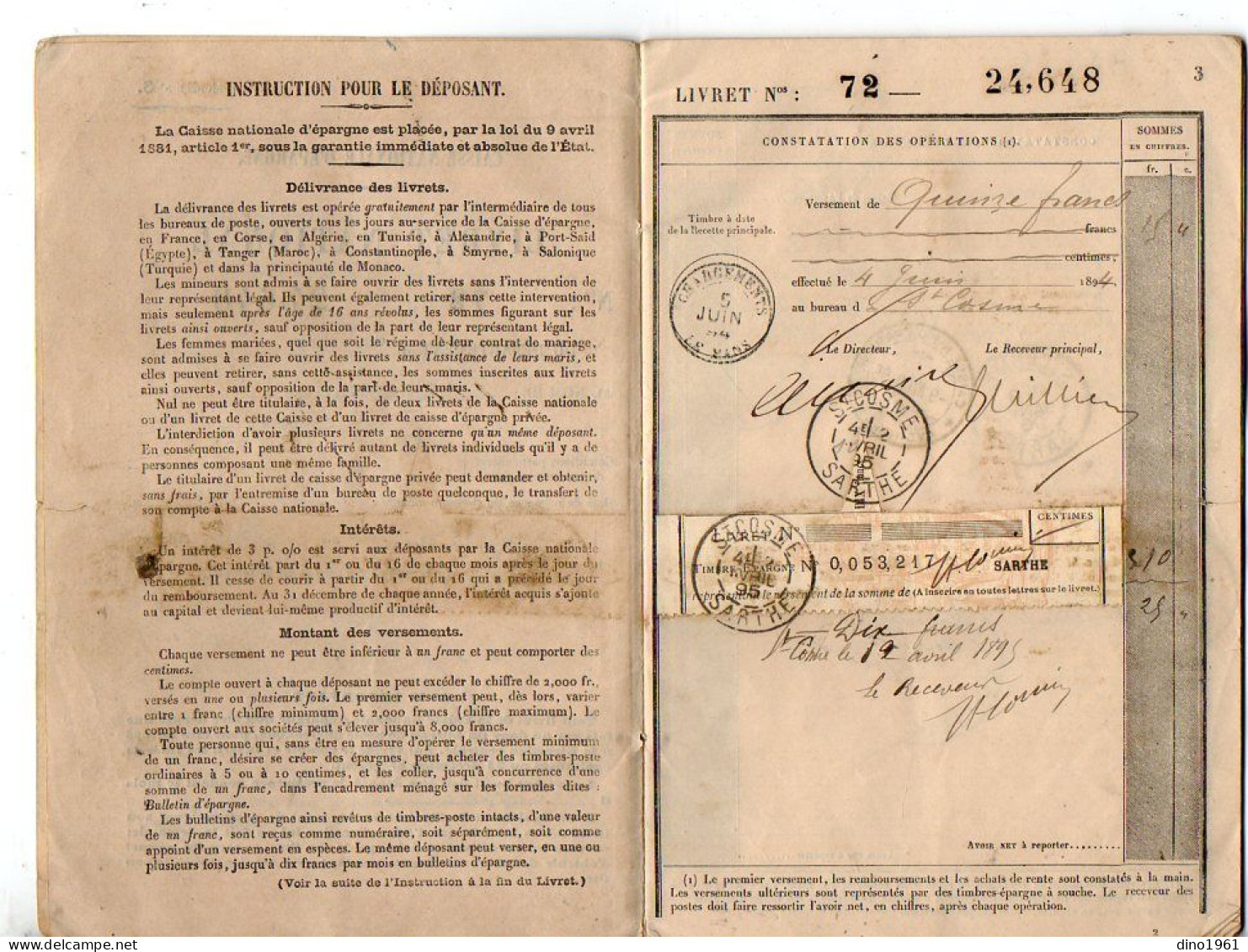 VP23.095 - LE MANS X SAINT - COSME X NOGENT LE BERNARD 1883 - Livret De Caisse D'Epargne ....M. Louis MAIGNAN - Collezioni