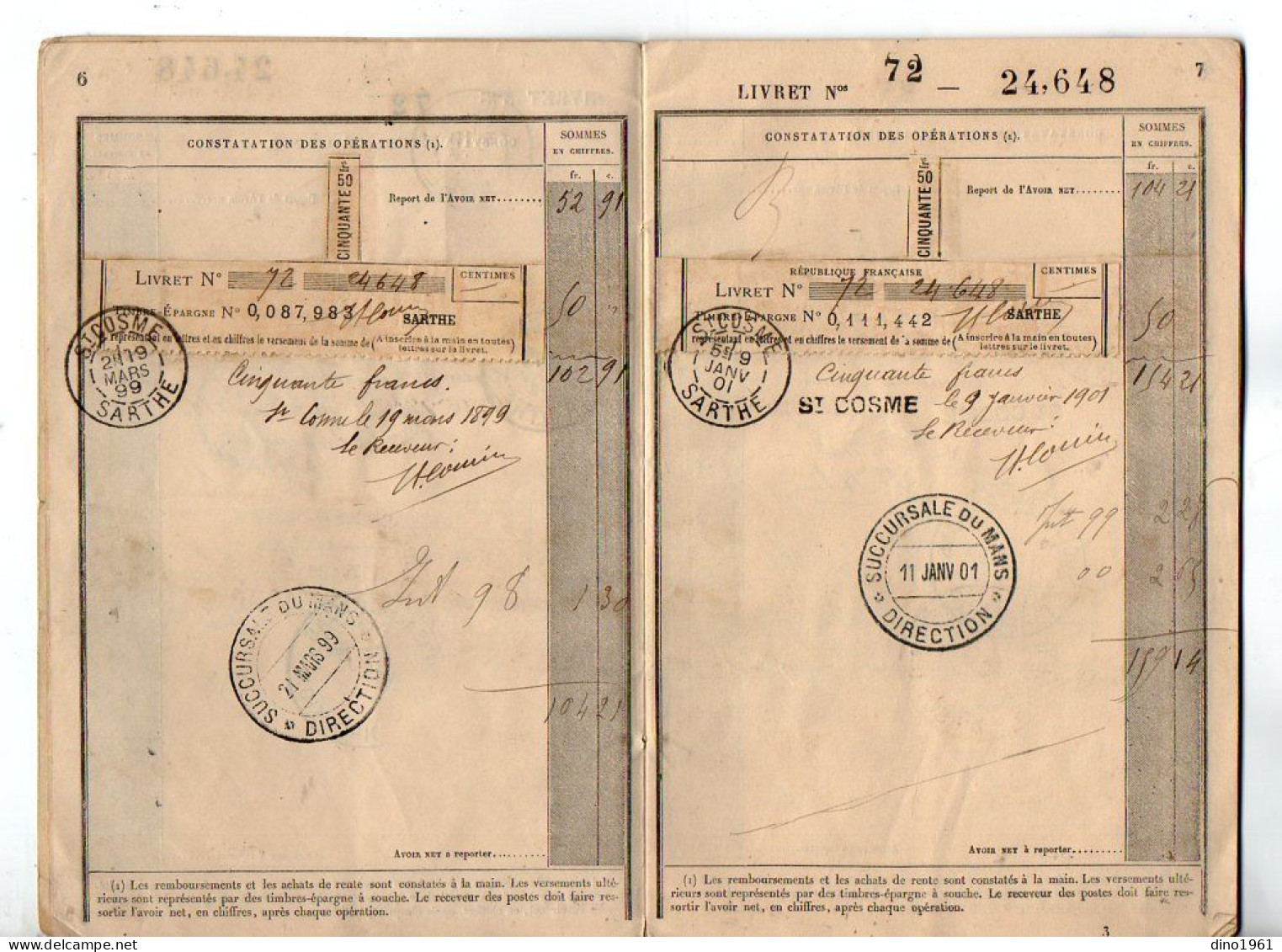 VP23.095 - LE MANS X SAINT - COSME X NOGENT LE BERNARD 1883 - Livret De Caisse D'Epargne ....M. Louis MAIGNAN - Collections