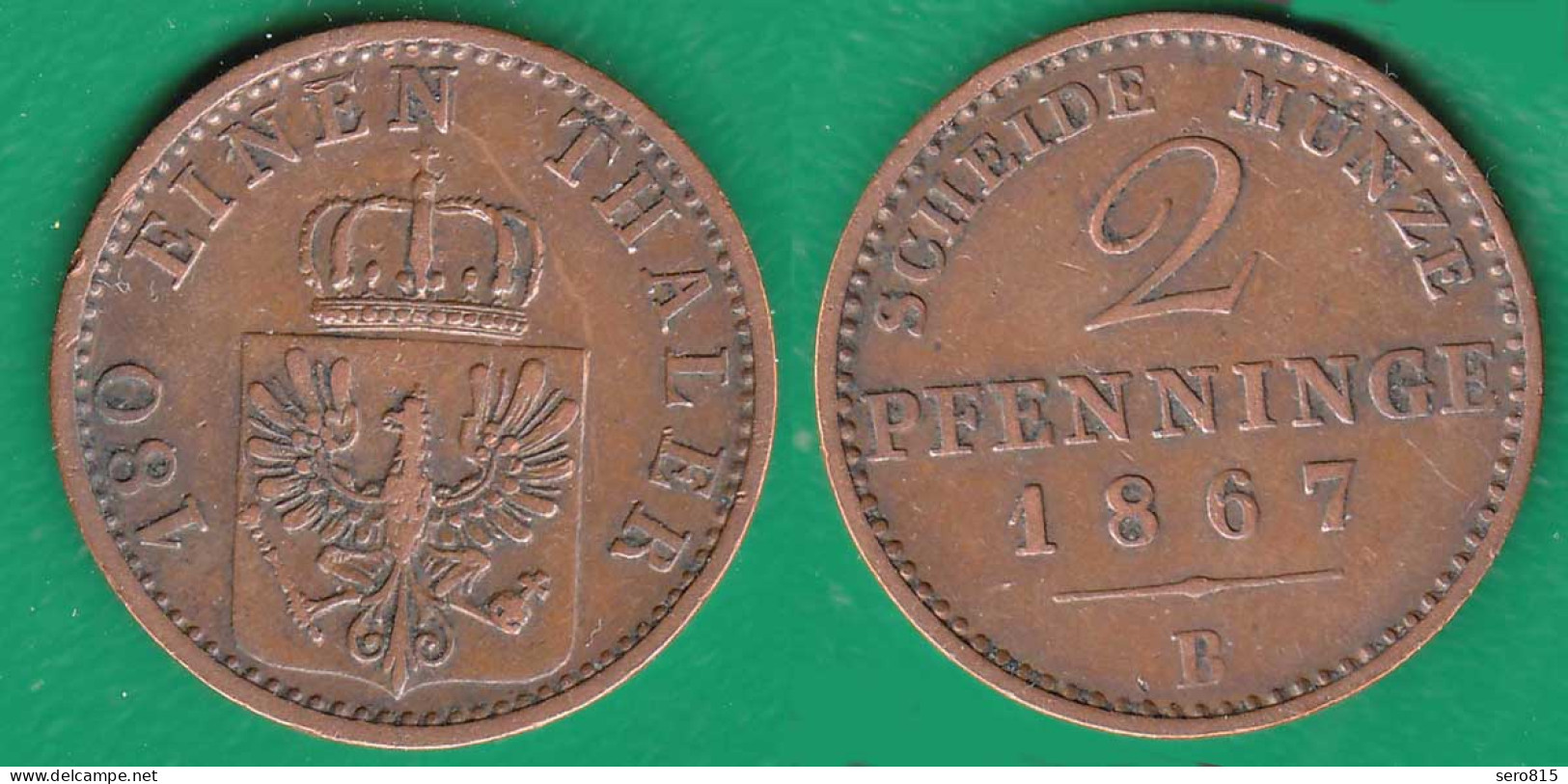 Brandenburg-Preussen 2 Pfennig Münze 1867 B Wilhelm I. 1861-1888    (32525 - Petites Monnaies & Autres Subdivisions