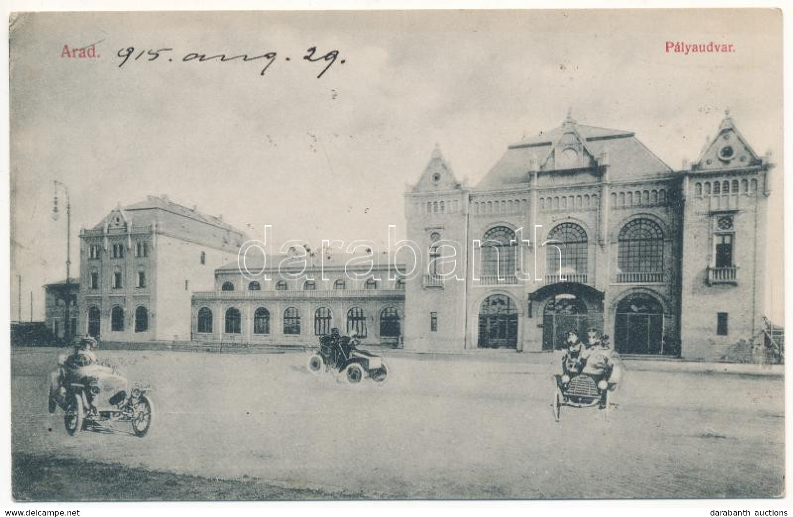 T2/T3 1915 Arad, Pályaudvar, Vasútállomás. Montázs Autókkal / Railway Station. Montage With Automobiles (EK) - Unclassified