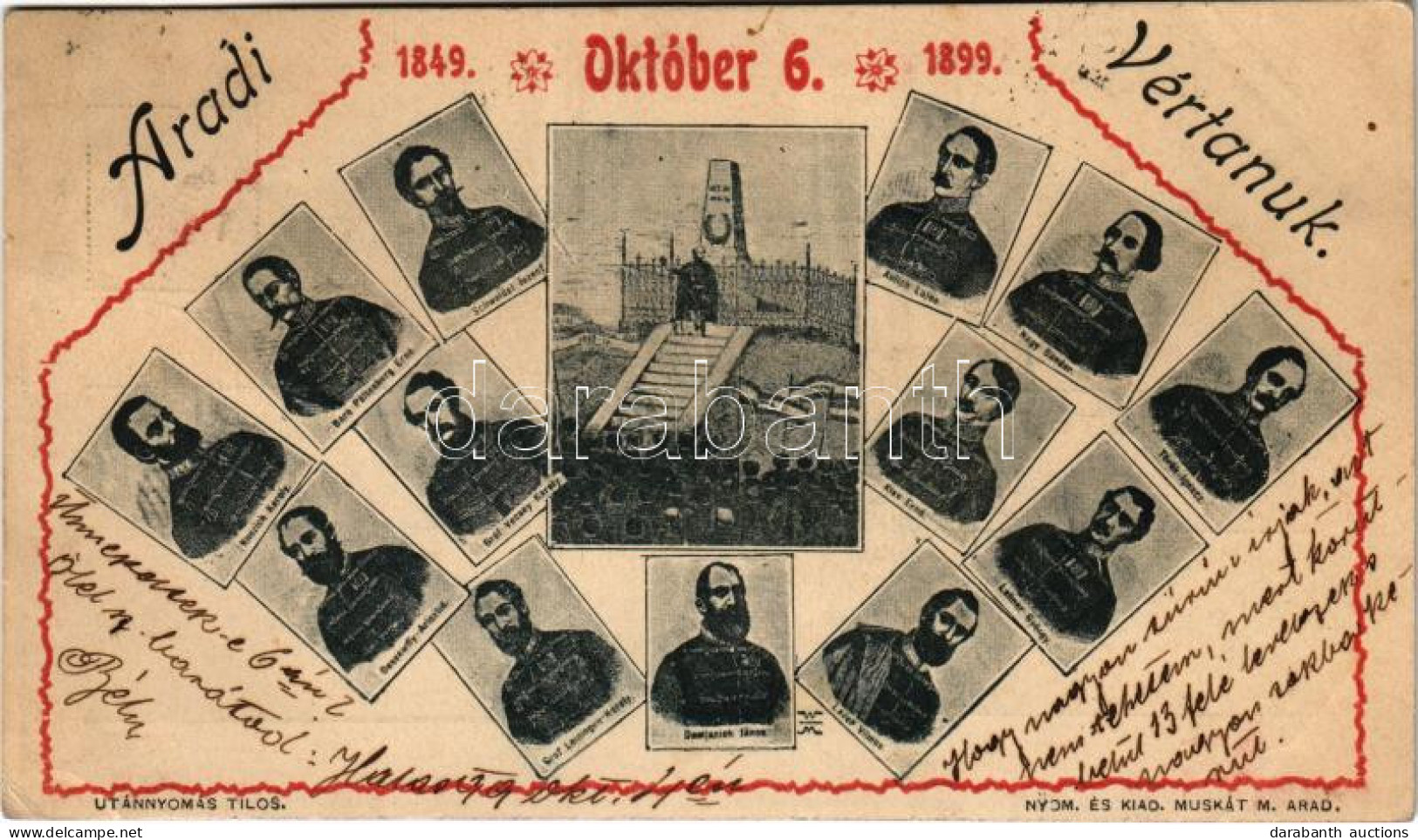T2/T3 1899 (Vorläufer) Arad, 1849-1899 Október 6. Aradi Vértanúk. Muskát M. Kiadása / The 13 Martyrs Of Arad. Art Nouvea - Non Classés
