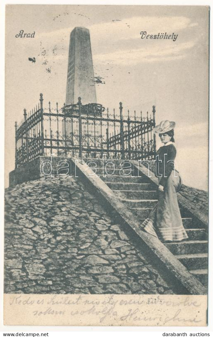 T2/T3 1905 Arad, Vesztőhely, Divatos úrhölgy Kalapban / Monumentul Celor 13 Generali / Monument, Lady In Fashion Dress ( - Unclassified