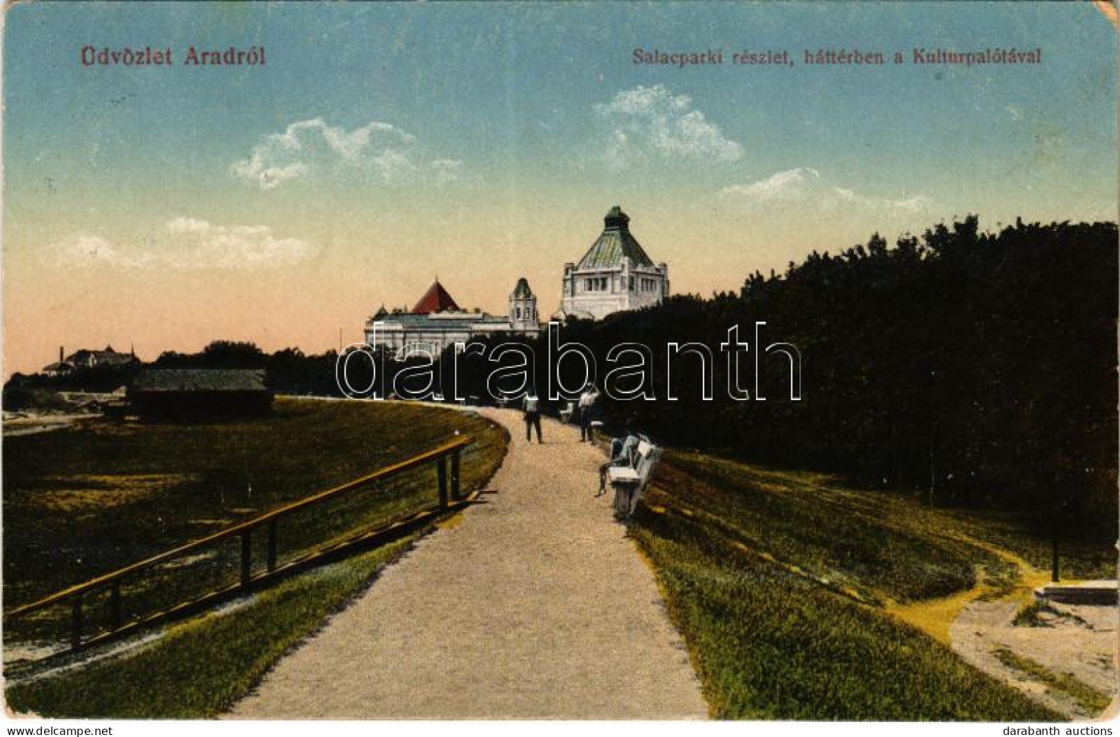 * T2/T3 1923 Arad, Salacz Parki Részlet, Háttérben A Kultúrpalota. Kerpel Izsó Kaidása / Park, Palace Of Culture (kopott - Non Classificati